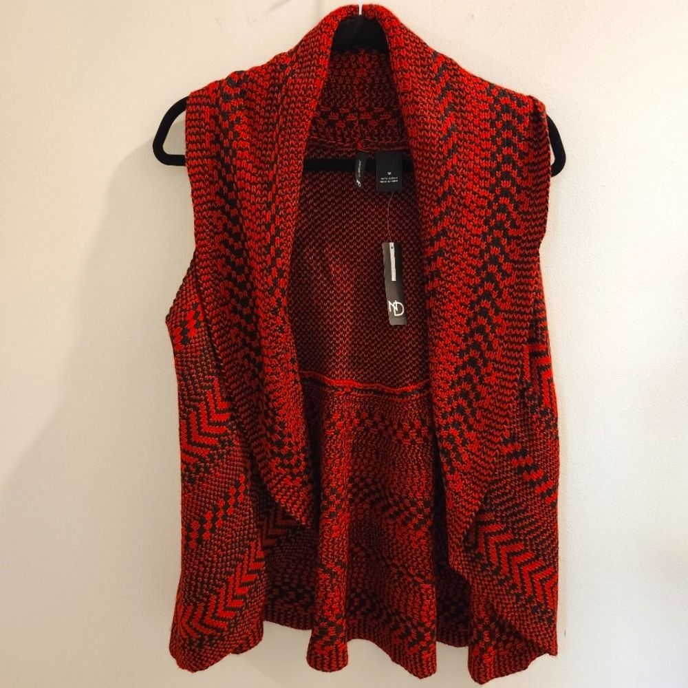New Directions Red Black Knit Boho Festival Vest SZ Medium